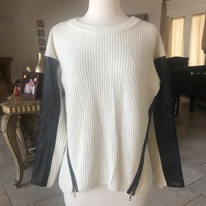 Milly Sweater SZ S Faux Leather & Zipper  Accents